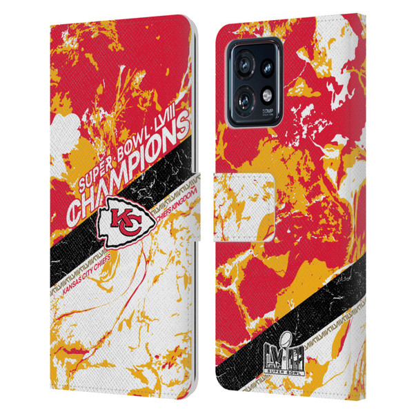 NFL 2024 Super Bowl LVIII Champions Kansas City Chiefs Marble Leather Book Wallet Case Cover For Motorola Moto Edge 40 Pro