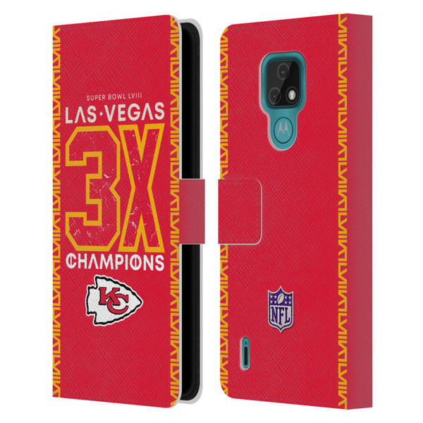 NFL 2024 Super Bowl LVIII Champions Kansas City Chiefs 3x Champ Leather Book Wallet Case Cover For Motorola Moto E7
