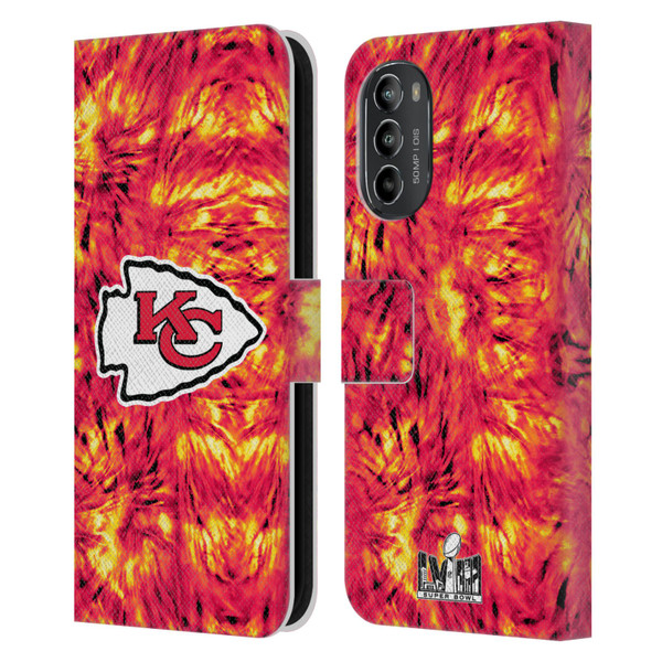 NFL 2024 Super Bowl LVIII Champions Kansas City Chiefs Tie Dye Leather Book Wallet Case Cover For Motorola Moto G82 5G