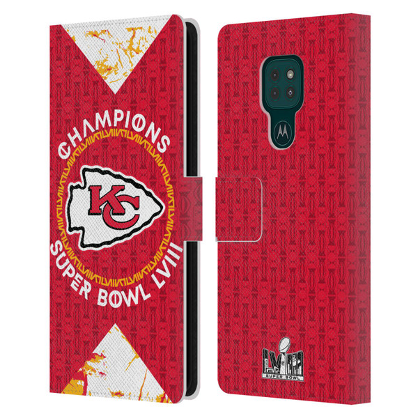 NFL 2024 Super Bowl LVIII Champions Kansas City Chiefs Patterns Leather Book Wallet Case Cover For Motorola Moto G9 Play