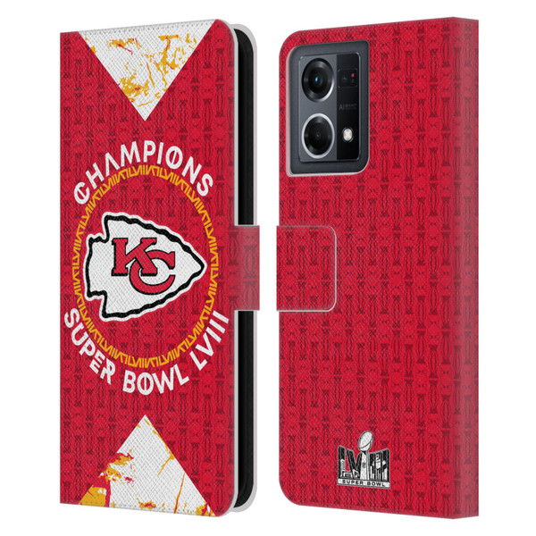 NFL 2024 Super Bowl LVIII Champions Kansas City Chiefs Patterns Leather Book Wallet Case Cover For OPPO Reno8 4G