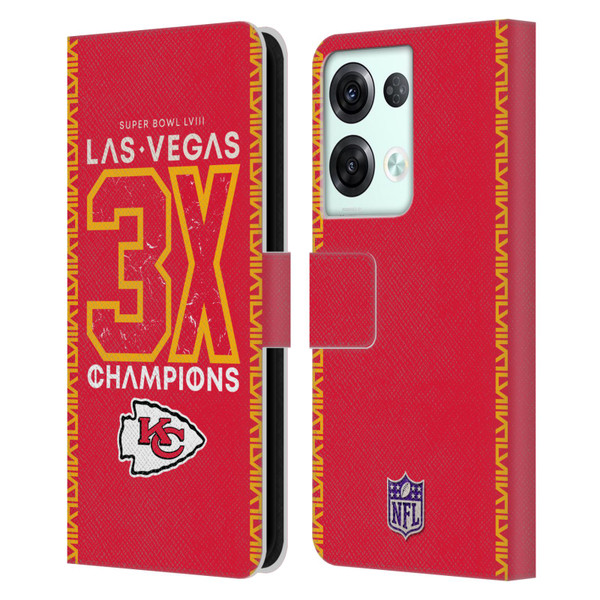 NFL 2024 Super Bowl LVIII Champions Kansas City Chiefs 3x Champ Leather Book Wallet Case Cover For OPPO Reno8 Pro