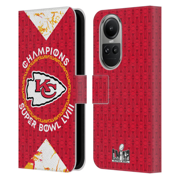 NFL 2024 Super Bowl LVIII Champions Kansas City Chiefs Patterns Leather Book Wallet Case Cover For OPPO Reno10 5G / Reno10 Pro 5G