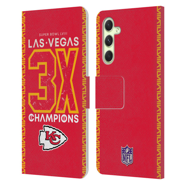 NFL 2024 Super Bowl LVIII Champions Kansas City Chiefs 3x Champ Leather Book Wallet Case Cover For Samsung Galaxy A54 5G