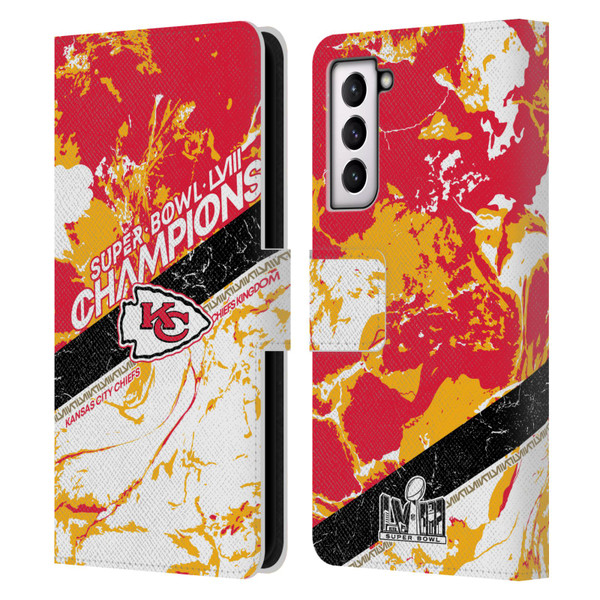 NFL 2024 Super Bowl LVIII Champions Kansas City Chiefs Marble Leather Book Wallet Case Cover For Samsung Galaxy S21 5G