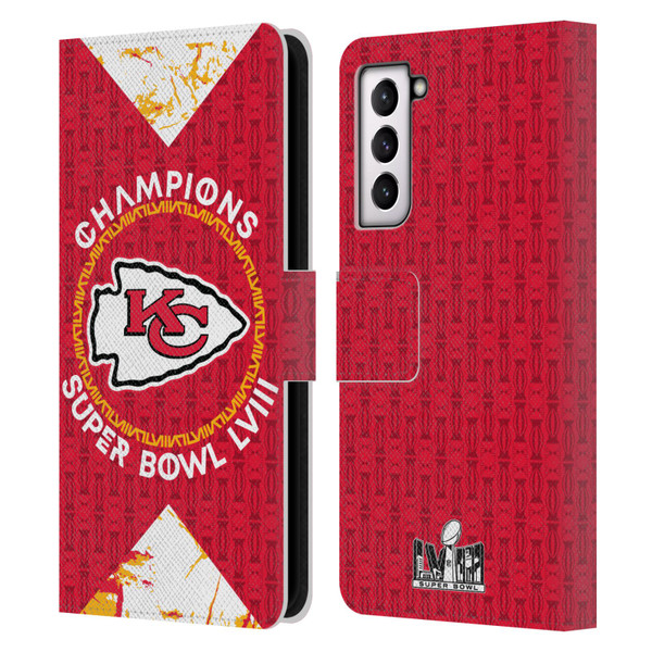 NFL 2024 Super Bowl LVIII Champions Kansas City Chiefs Patterns Leather Book Wallet Case Cover For Samsung Galaxy S21 5G