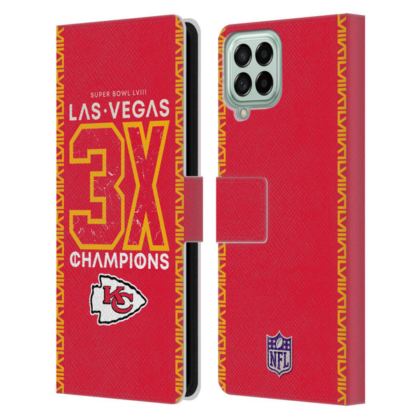 NFL 2024 Super Bowl LVIII Champions Kansas City Chiefs 3x Champ Leather Book Wallet Case Cover For Samsung Galaxy M33 (2022)