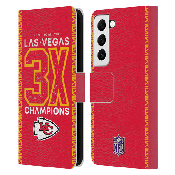 NFL 2024 Super Bowl LVIII Champions Kansas City Chiefs 3x Champ Leather Book Wallet Case Cover For Samsung Galaxy S22 5G