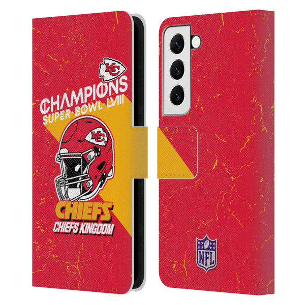NFL 2024 Super Bowl LVIII Champions Kansas City Chiefs Helmet Leather Book Wallet Case Cover For Samsung Galaxy S22 5G