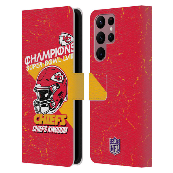 NFL 2024 Super Bowl LVIII Champions Kansas City Chiefs Helmet Leather Book Wallet Case Cover For Samsung Galaxy S22 Ultra 5G