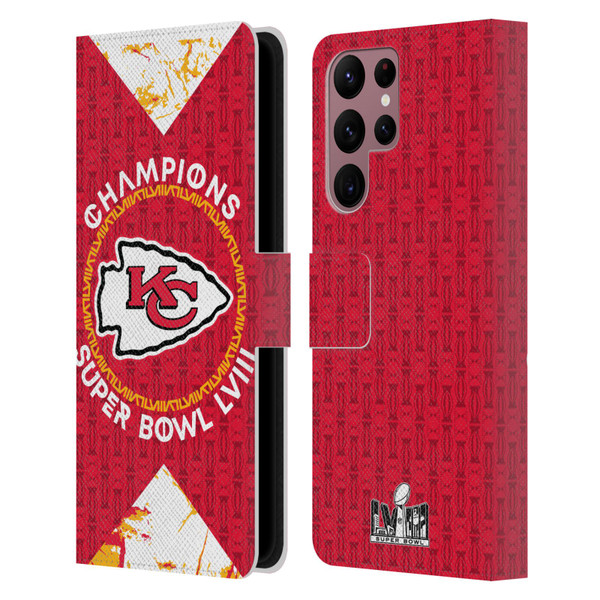 NFL 2024 Super Bowl LVIII Champions Kansas City Chiefs Patterns Leather Book Wallet Case Cover For Samsung Galaxy S22 Ultra 5G