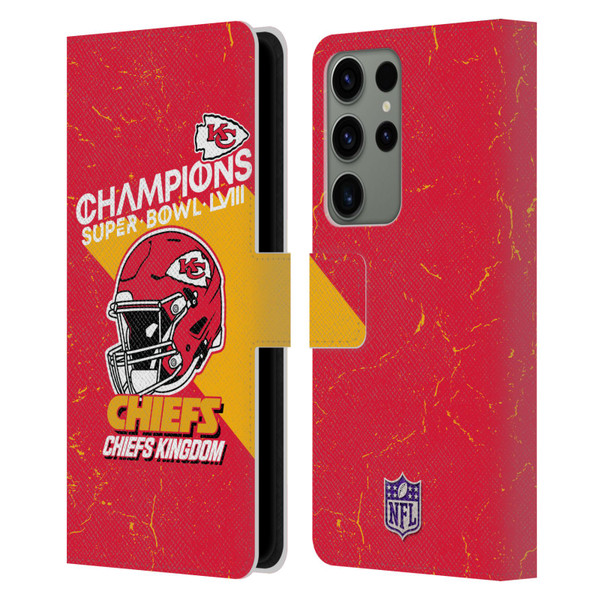 NFL 2024 Super Bowl LVIII Champions Kansas City Chiefs Helmet Leather Book Wallet Case Cover For Samsung Galaxy S23 Ultra 5G