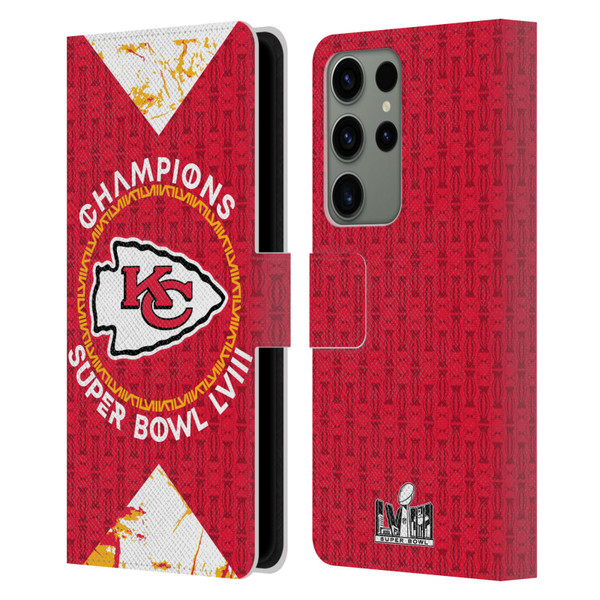 NFL 2024 Super Bowl LVIII Champions Kansas City Chiefs Patterns Leather Book Wallet Case Cover For Samsung Galaxy S23 Ultra 5G