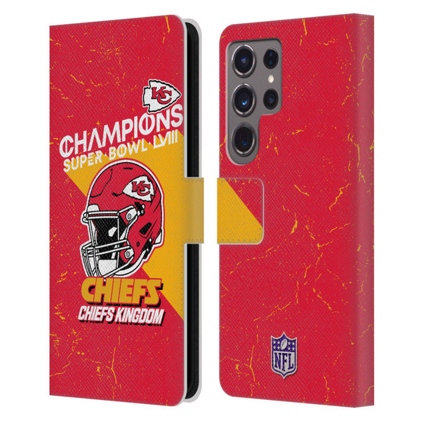 NFL 2024 Super Bowl LVIII Champions Kansas City Chiefs Helmet Leather Book Wallet Case Cover For Samsung Galaxy S24 Ultra 5G
