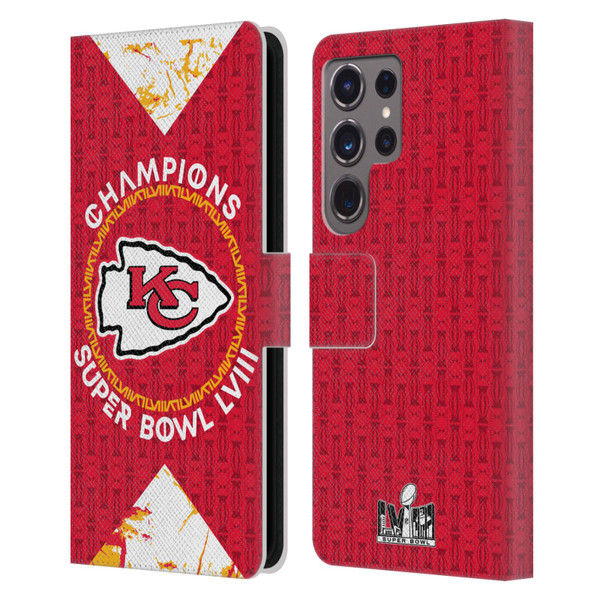 NFL 2024 Super Bowl LVIII Champions Kansas City Chiefs Patterns Leather Book Wallet Case Cover For Samsung Galaxy S24 Ultra 5G