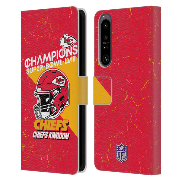 NFL 2024 Super Bowl LVIII Champions Kansas City Chiefs Helmet Leather Book Wallet Case Cover For Sony Xperia 1 IV