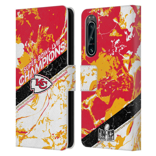 NFL 2024 Super Bowl LVIII Champions Kansas City Chiefs Marble Leather Book Wallet Case Cover For Sony Xperia 5 IV