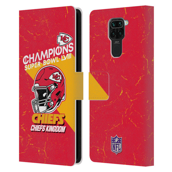 NFL 2024 Super Bowl LVIII Champions Kansas City Chiefs Helmet Leather Book Wallet Case Cover For Xiaomi Redmi Note 9 / Redmi 10X 4G