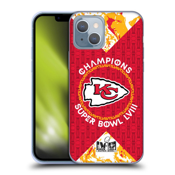NFL 2024 Super Bowl LVIII Champions Kansas City Chiefs Patterns Soft Gel Case for Apple iPhone 14