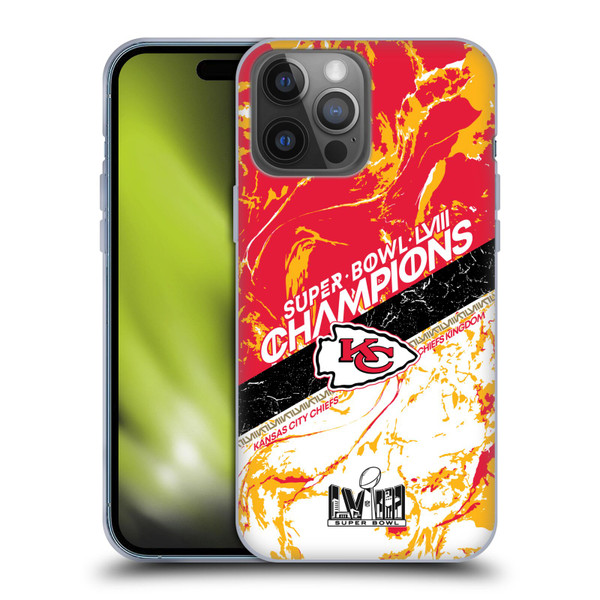 NFL 2024 Super Bowl LVIII Champions Kansas City Chiefs Marble Soft Gel Case for Apple iPhone 14 Pro Max