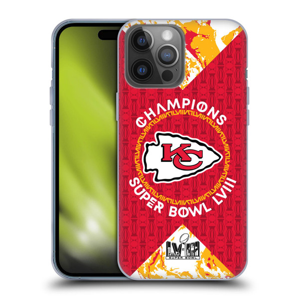 NFL 2024 Super Bowl LVIII Champions Kansas City Chiefs Patterns Soft Gel Case for Apple iPhone 14 Pro Max