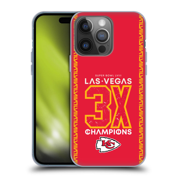 NFL 2024 Super Bowl LVIII Champions Kansas City Chiefs 3x Champ Soft Gel Case for Apple iPhone 14 Pro