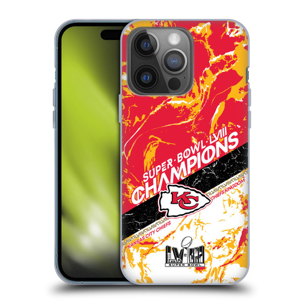 NFL 2024 Super Bowl LVIII Champions Kansas City Chiefs Marble Soft Gel Case for Apple iPhone 14 Pro