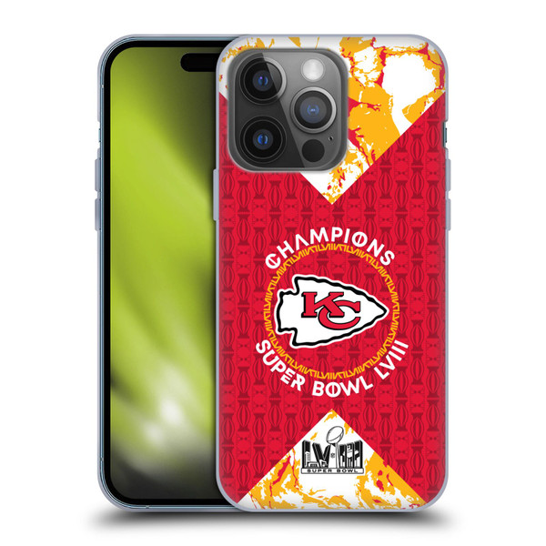 NFL 2024 Super Bowl LVIII Champions Kansas City Chiefs Patterns Soft Gel Case for Apple iPhone 14 Pro