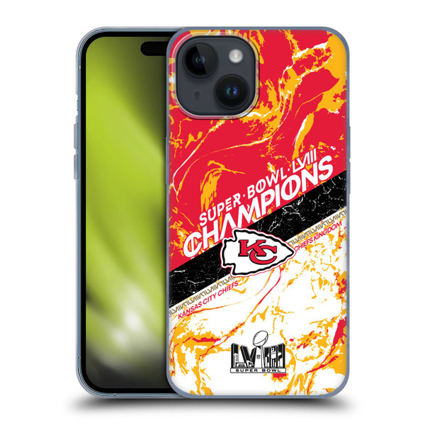 NFL 2024 Super Bowl LVIII Champions Kansas City Chiefs Marble Soft Gel Case for Apple iPhone 15