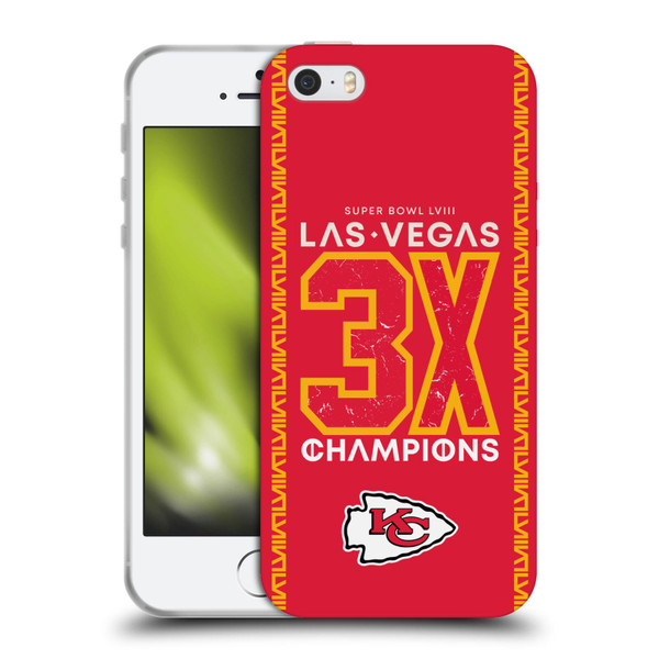 NFL 2024 Super Bowl LVIII Champions Kansas City Chiefs 3x Champ Soft Gel Case for Apple iPhone 5 / 5s / iPhone SE 2016