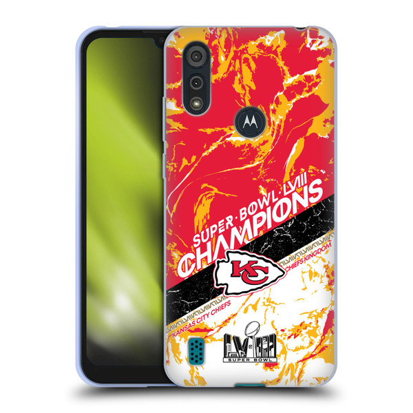 NFL 2024 Super Bowl LVIII Champions Kansas City Chiefs Marble Soft Gel Case for Motorola Moto E6s (2020)