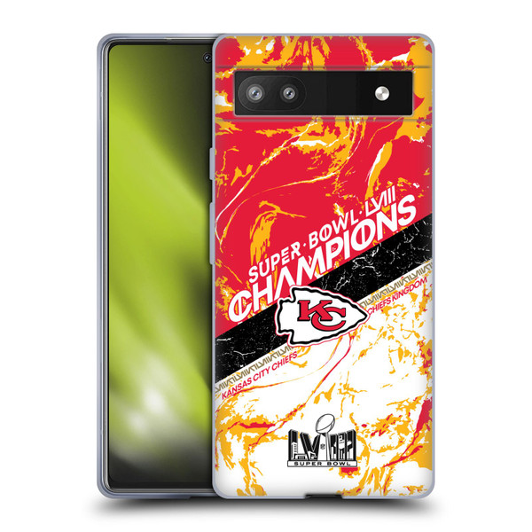 NFL 2024 Super Bowl LVIII Champions Kansas City Chiefs Marble Soft Gel Case for Google Pixel 6a