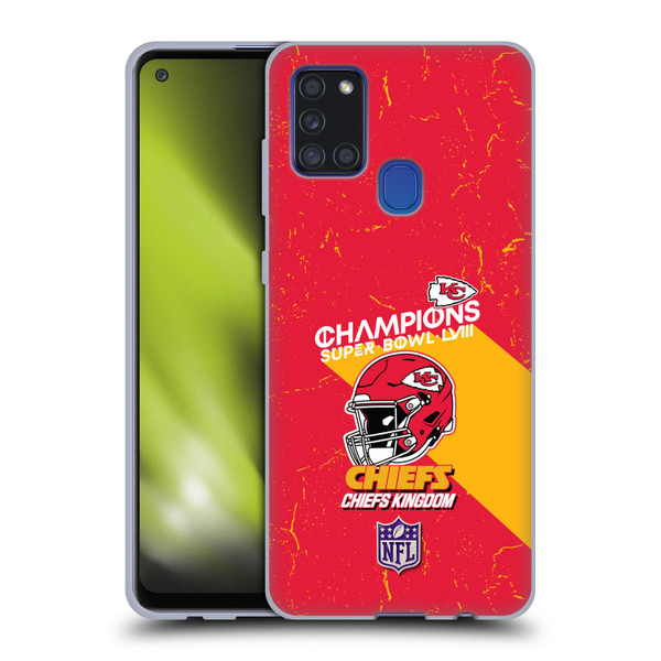 NFL 2024 Super Bowl LVIII Champions Kansas City Chiefs Helmet Soft Gel Case for Samsung Galaxy A21s (2020)