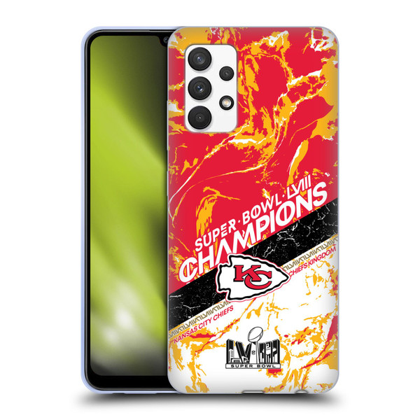 NFL 2024 Super Bowl LVIII Champions Kansas City Chiefs Marble Soft Gel Case for Samsung Galaxy A32 (2021)