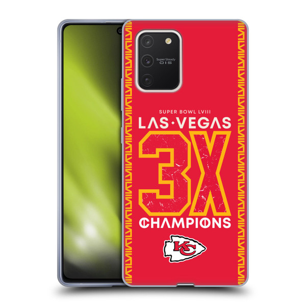 NFL 2024 Super Bowl LVIII Champions Kansas City Chiefs 3x Champ Soft Gel Case for Samsung Galaxy S10 Lite