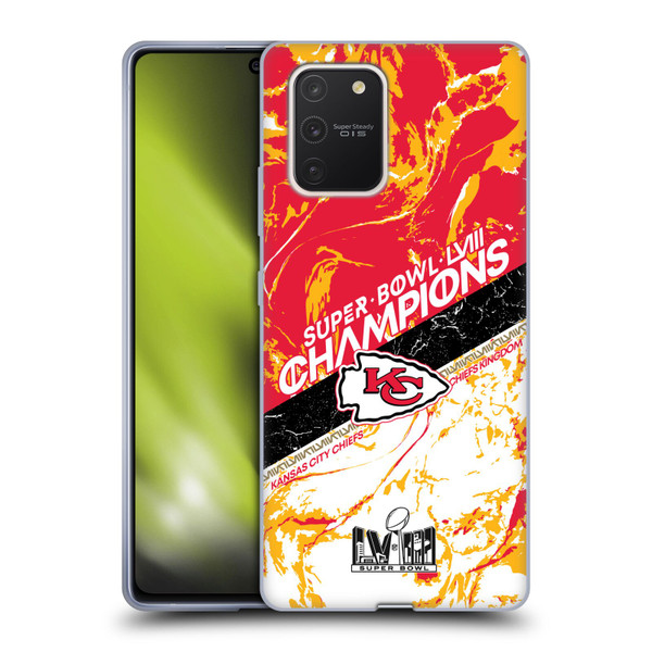 NFL 2024 Super Bowl LVIII Champions Kansas City Chiefs Marble Soft Gel Case for Samsung Galaxy S10 Lite