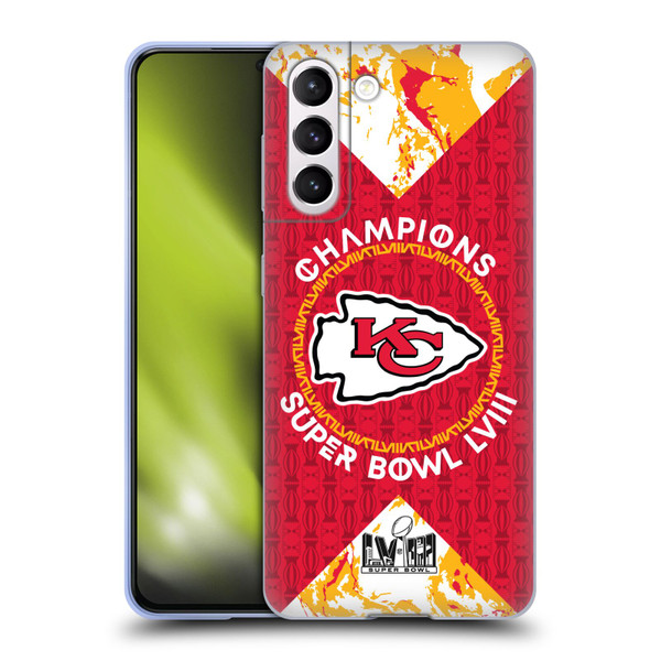 NFL 2024 Super Bowl LVIII Champions Kansas City Chiefs Patterns Soft Gel Case for Samsung Galaxy S21 5G