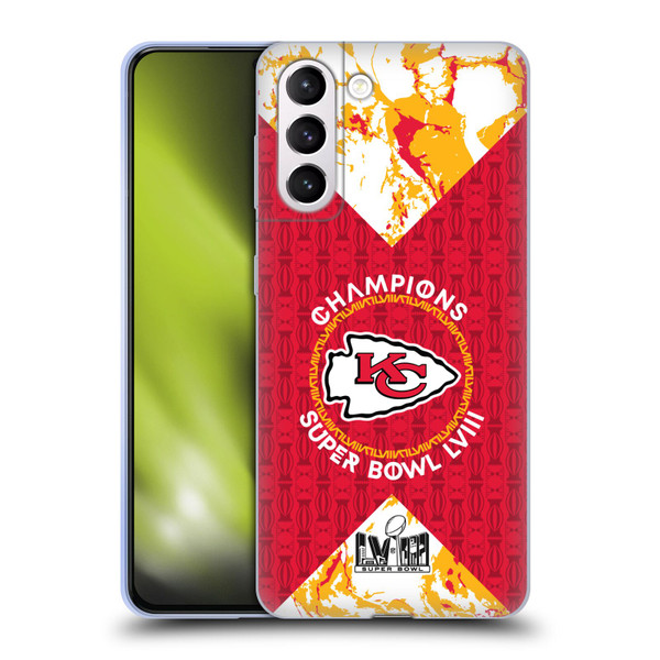 NFL 2024 Super Bowl LVIII Champions Kansas City Chiefs Patterns Soft Gel Case for Samsung Galaxy S21+ 5G