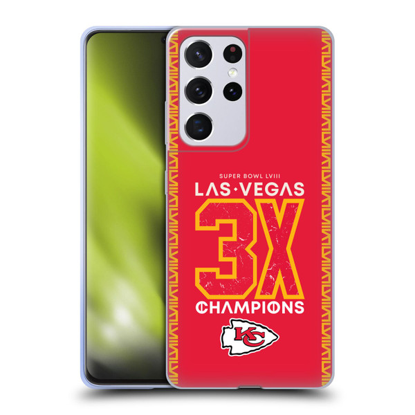 NFL 2024 Super Bowl LVIII Champions Kansas City Chiefs 3x Champ Soft Gel Case for Samsung Galaxy S21 Ultra 5G