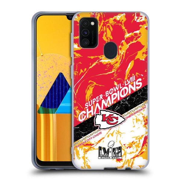 NFL 2024 Super Bowl LVIII Champions Kansas City Chiefs Marble Soft Gel Case for Samsung Galaxy M30s (2019)/M21 (2020)