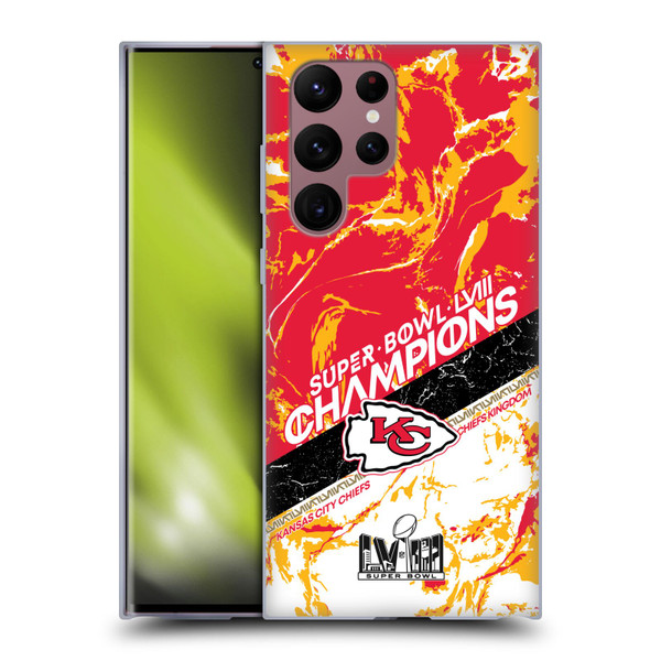 NFL 2024 Super Bowl LVIII Champions Kansas City Chiefs Marble Soft Gel Case for Samsung Galaxy S22 Ultra 5G