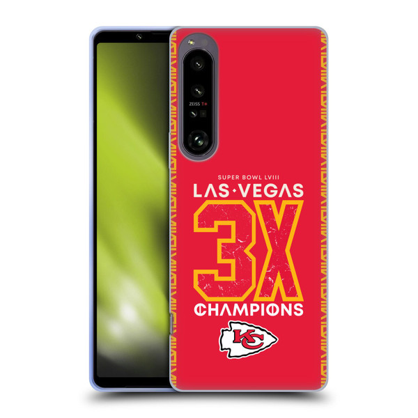 NFL 2024 Super Bowl LVIII Champions Kansas City Chiefs 3x Champ Soft Gel Case for Sony Xperia 1 IV