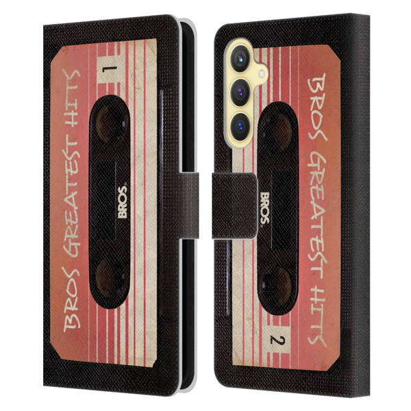 BROS Vintage Cassette Tapes Greatest Hits Leather Book Wallet Case Cover For Samsung Galaxy S23 FE 5G