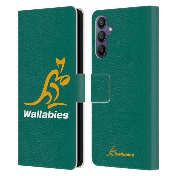 Australia National Rugby Union Team Crest Plain Green Leather Book Wallet Case Cover For Samsung Galaxy A15