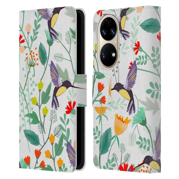 Haroulita Birds And Flowers Hummingbirds Leather Book Wallet Case Cover For Huawei P50