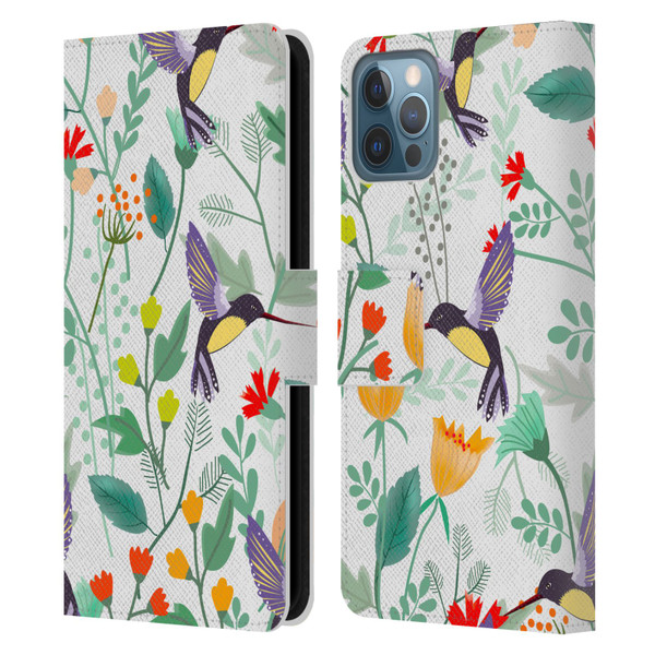 Haroulita Birds And Flowers Hummingbirds Leather Book Wallet Case Cover For Apple iPhone 12 / iPhone 12 Pro