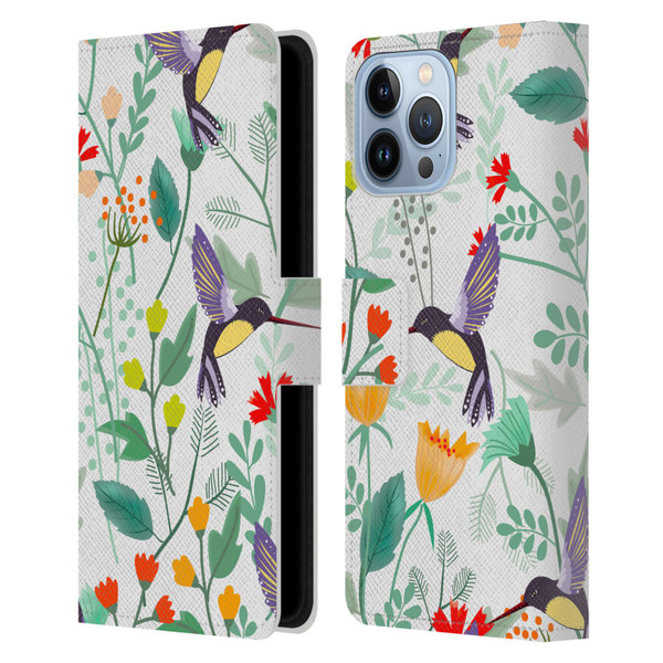 Haroulita Birds And Flowers Hummingbirds Leather Book Wallet Case Cover For Apple iPhone 13 Pro Max