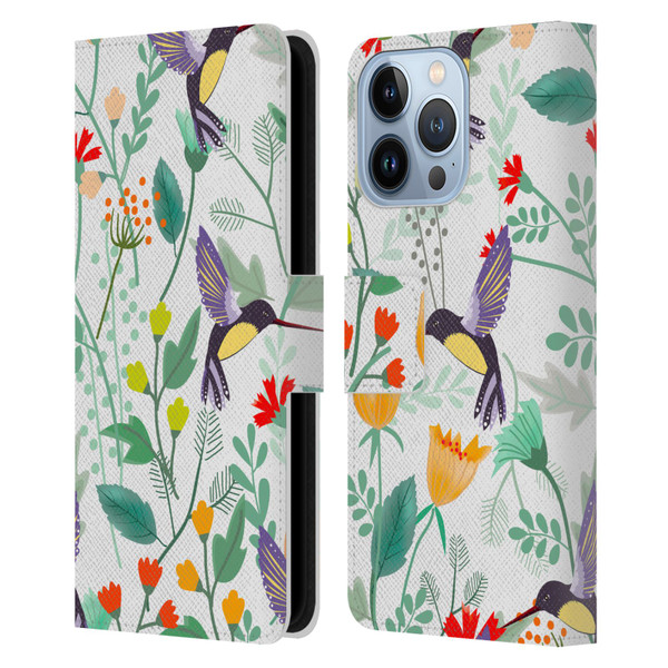 Haroulita Birds And Flowers Hummingbirds Leather Book Wallet Case Cover For Apple iPhone 13 Pro