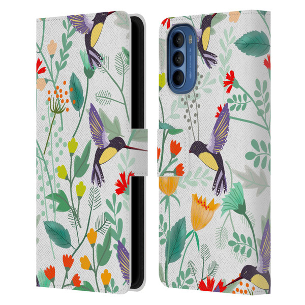 Haroulita Birds And Flowers Hummingbirds Leather Book Wallet Case Cover For Motorola Moto G41