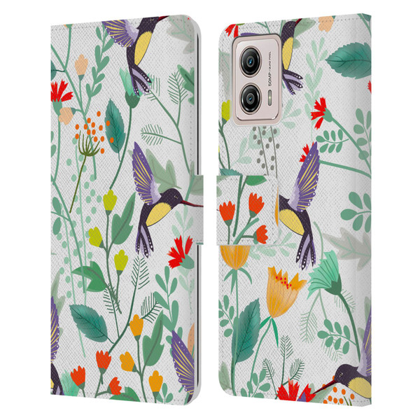 Haroulita Birds And Flowers Hummingbirds Leather Book Wallet Case Cover For Motorola Moto G53 5G